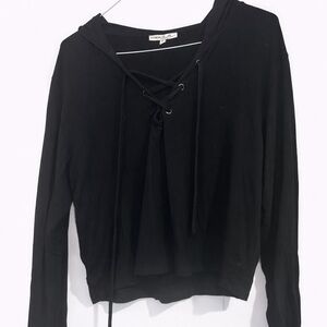 Express Black Lace-Up Front Long Sleeve Top | Size M